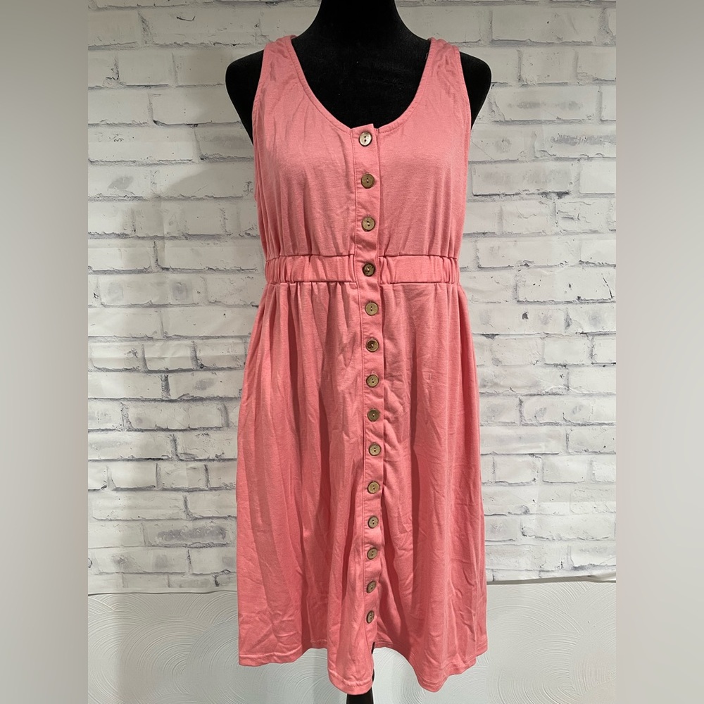 BN Acelitt Women’s Pink Casual Summer Sleeveless Button Down Elastic Waist Dress